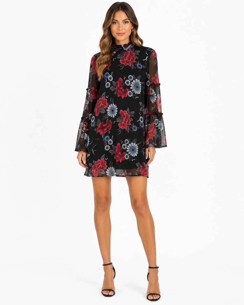 SPIRIT OF GRACE Nordstrom Floral Bell Sleeve Loose Shift Dress